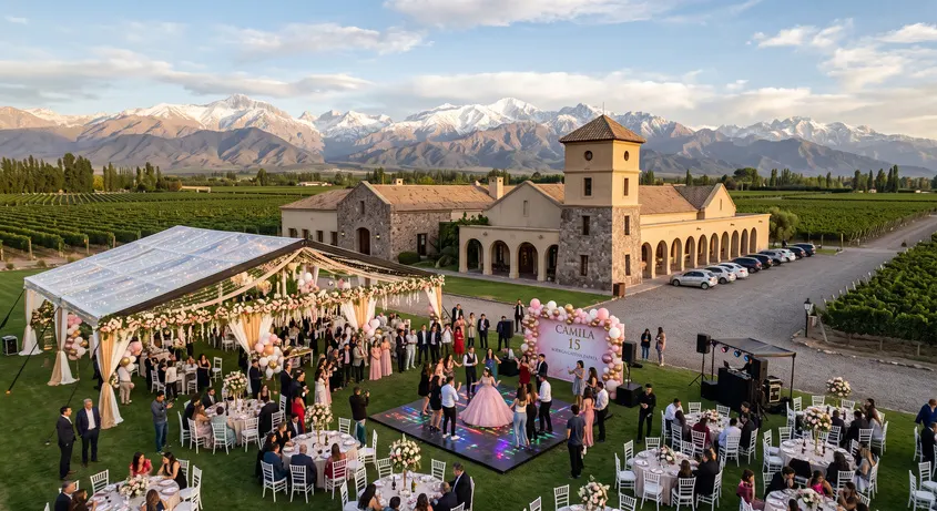 Fiesta en finca con la cordillera de fondo